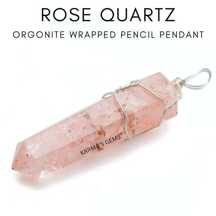PENDENTIF ENVELOPPÉ DE QUARTZ ROSE À DOUBLE TERMINAISON