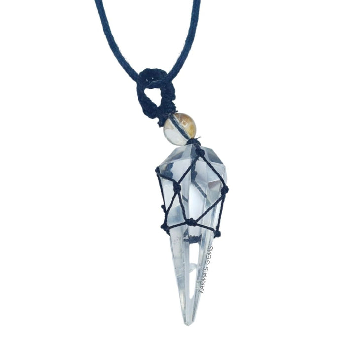 CLEAR QUARTZ STONE THREAD WRAPPED PENDULUM PENDANT