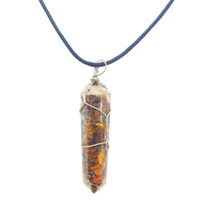 PENDENTIF ENVELOPPÉ D'ŒIL DE TIGRE À DOUBLE TERMINAISON
