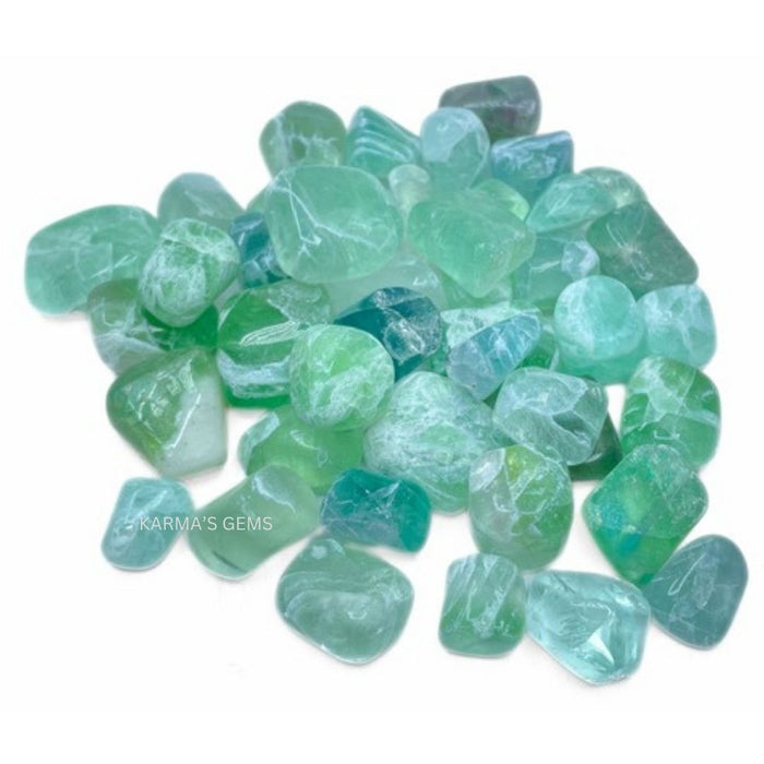15 bis 25 mm grüner Fluorit, polierter Trommelstein