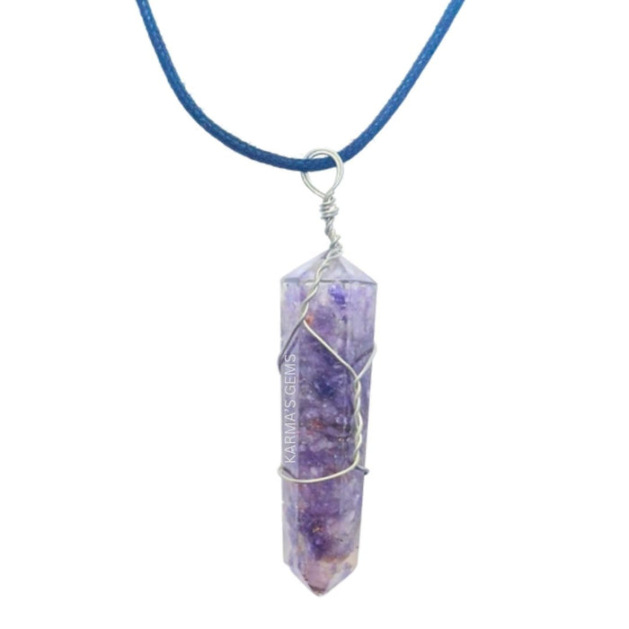 PENDENTIF ENVELOPPÉ DE LÉPIDOLITE À DOUBLE TERMINAISON