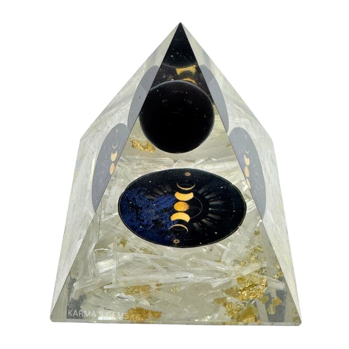 SUN, MOON SELENITE ORGONITE PYRAMID