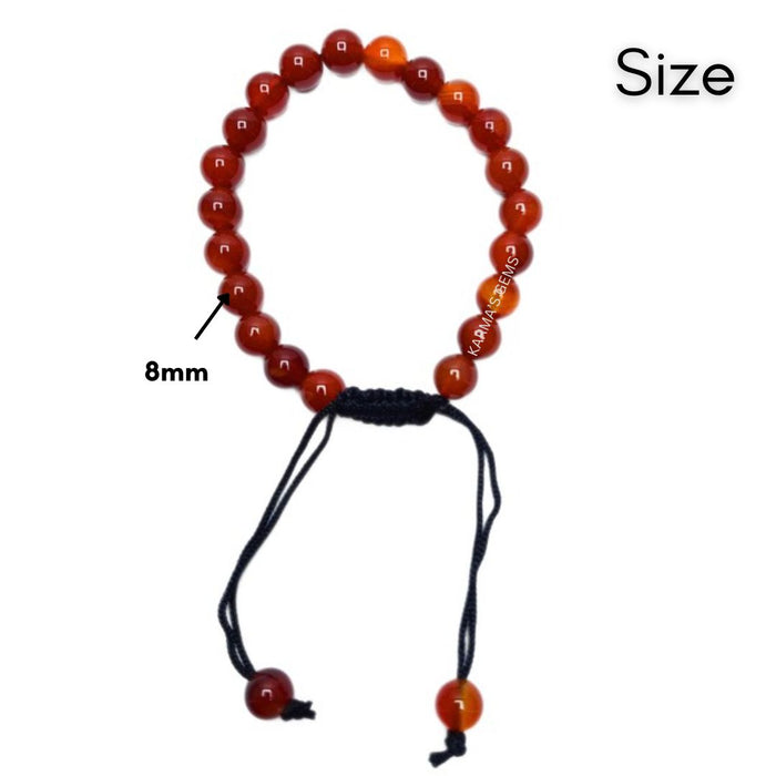 Bracelet en fil de cornaline rouge avec perles de 8 mm