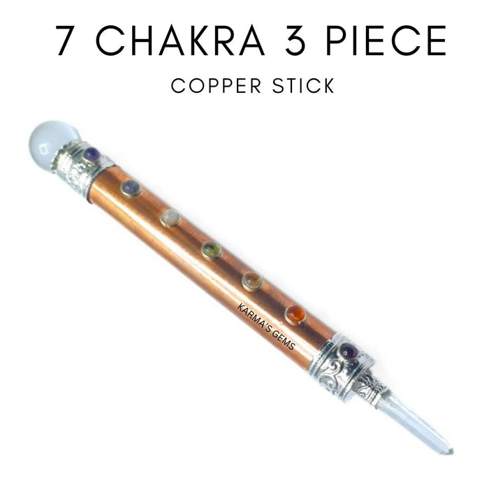COPPER 3 PIECE 7 CHAKRA STONE,BALL,POINT STICK