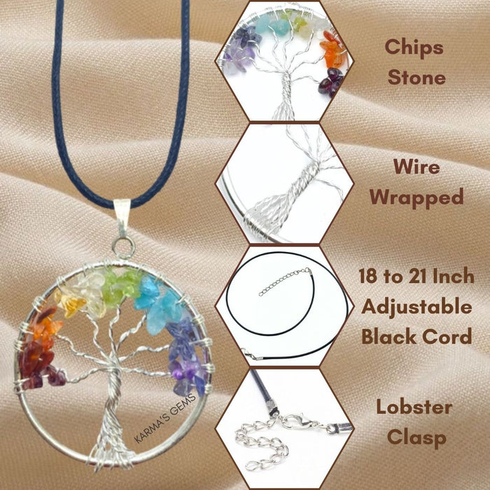 TREE OF LIFE ROUND SHAPE SEVEN CHAKRA PENDANT