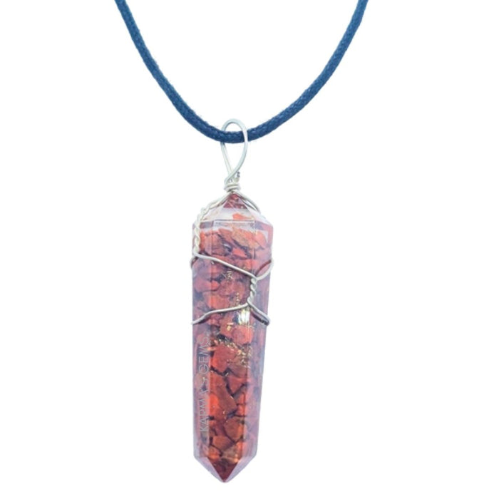 PENDENTIF ENVELOPPÉ EN JASPE ROUGE À DOUBLE TERMINAISON