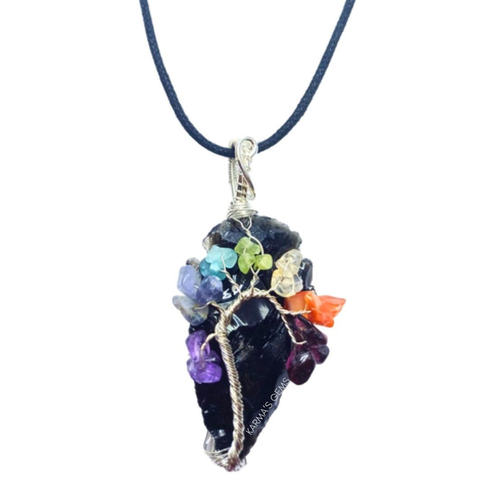 TREE OF LIFE BLACK OBSIDIAN ARROWHEAD PENDANT