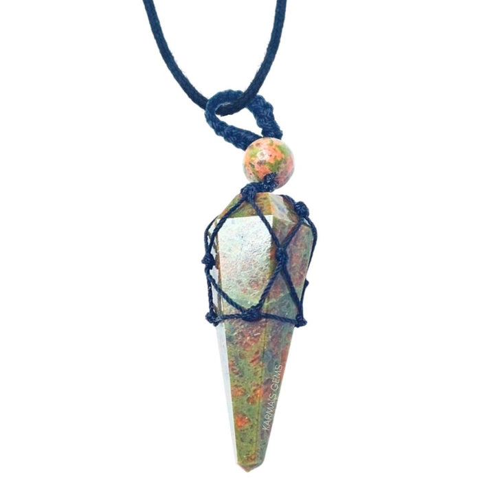 UNAKITE STONE THREAD WRAPPED PENDULUM PENDANT