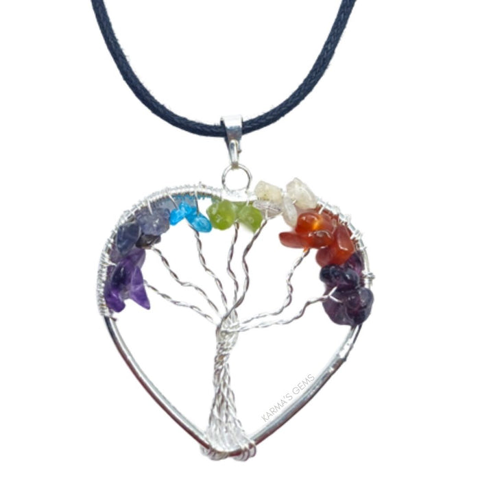 TREE OF LIFE HEART SHAPE SEVEN CHAKRA PENDANT