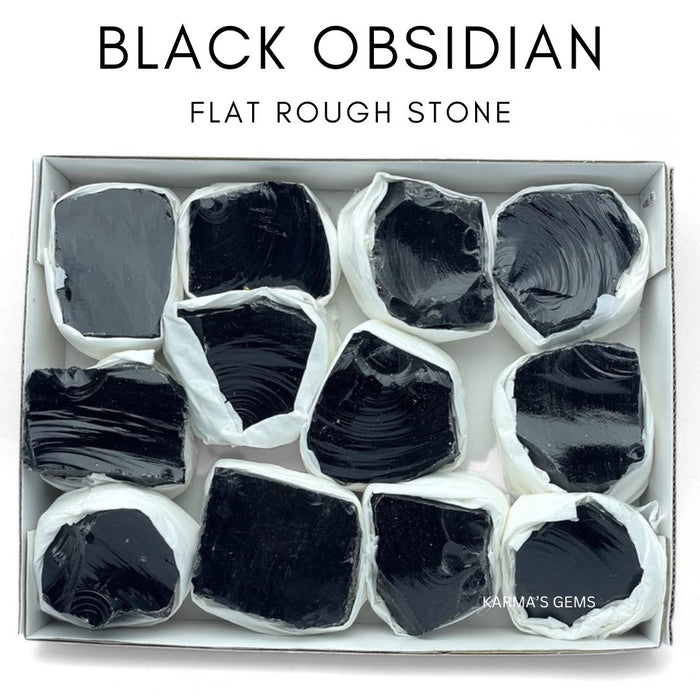 12 Stück flach verpackte schwarze Obsidian-Rohsteine