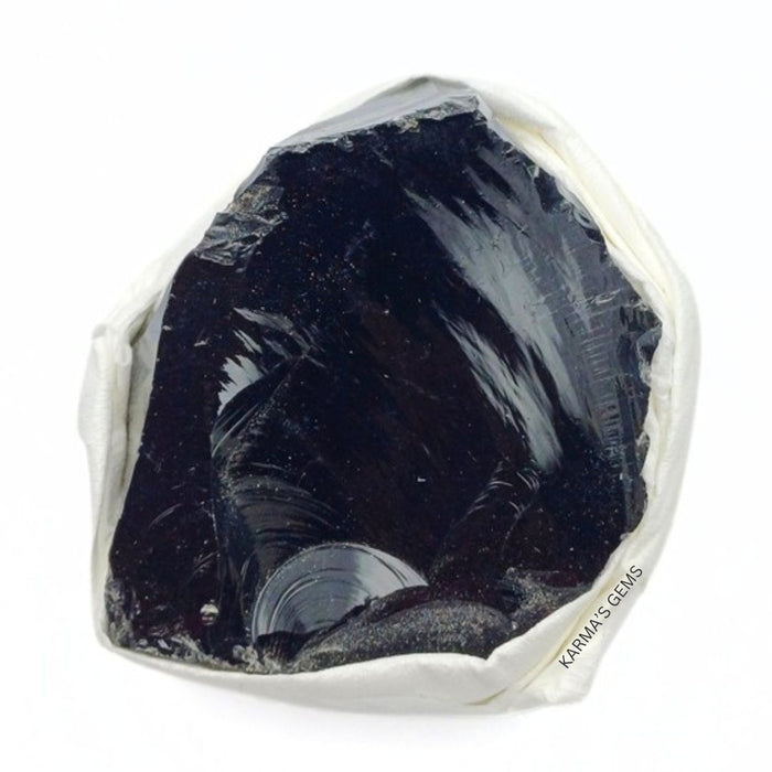 1 PIECE FLAT WRAPPED BLACK OBSIDIAN ROUGH STONE