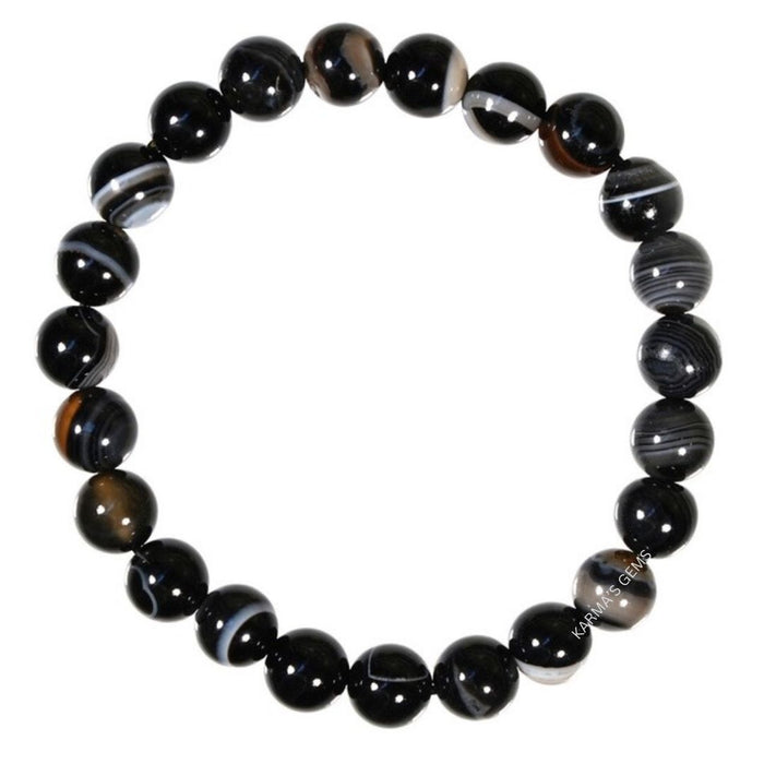 8 MM BEADS BLACK AGATE BRACELET