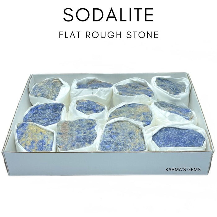 12 Stück flach verpackte Sodalith-Rohsteine