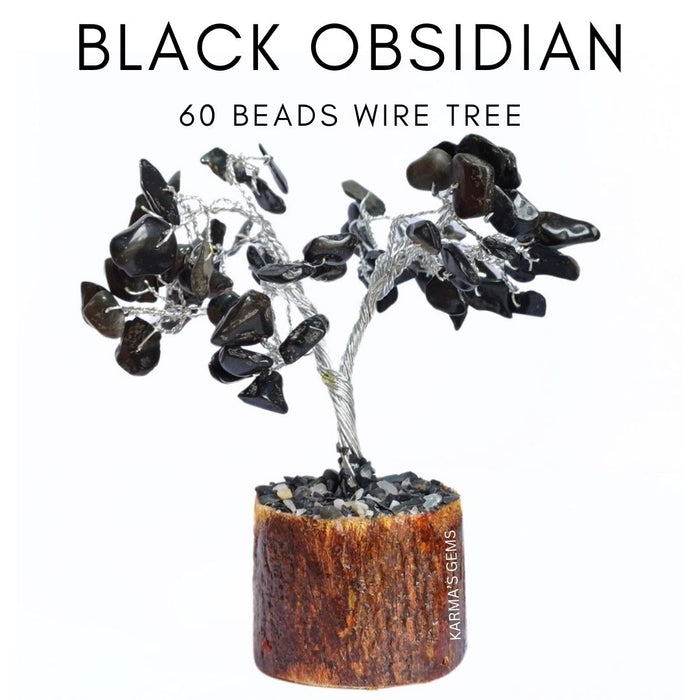 60 PERLES DE PIERRE D'OBSIDIENNE NOIRE FIL ARBRE