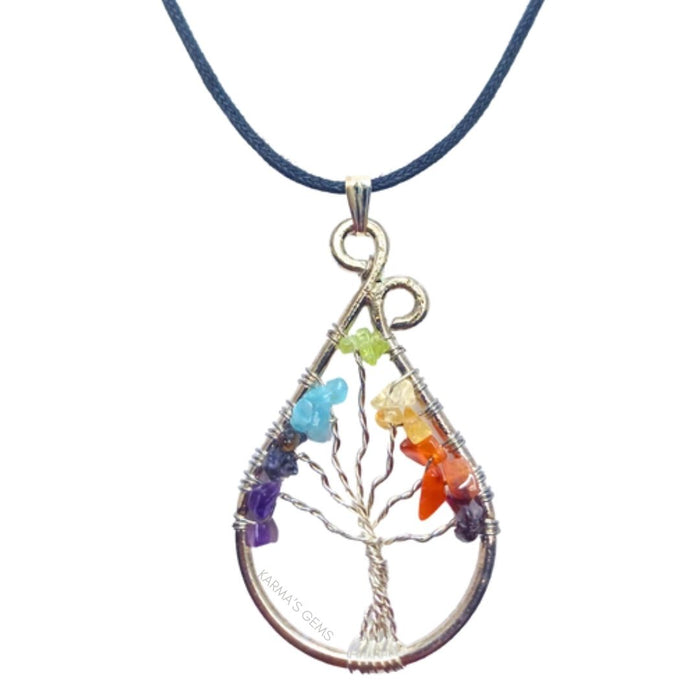 TREE OF LIFE LEAF SHAPE SEVEN CHAKRA PENDANT