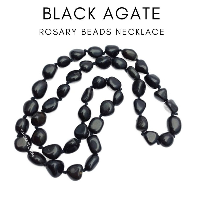 ROSARY BEADS BLACK AGATE STONE NECKLACE