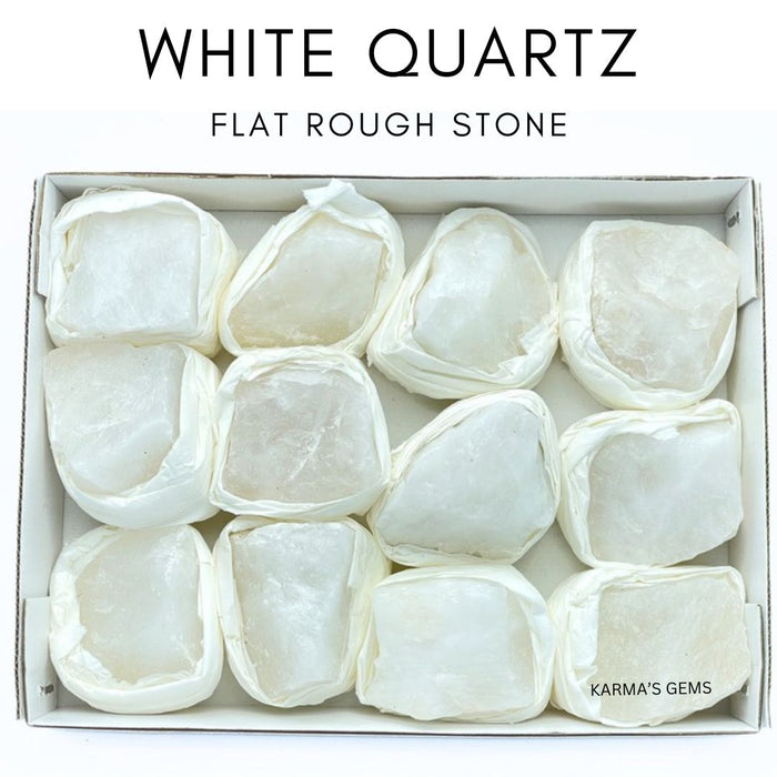 12 Stück flach verpackte weiße Quarz-Rohsteine