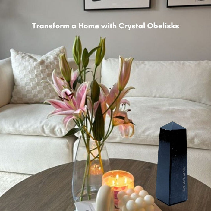 4 CORNER BLACK OBSIDIAN OBELISK