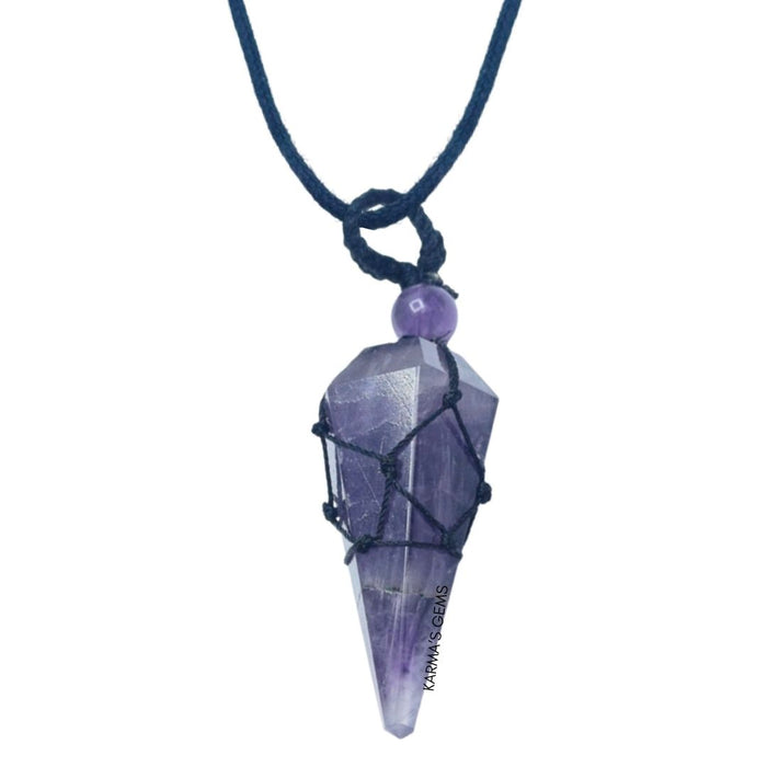 AMETHYST STONE THREAD WRAPPED PENDULUM PENDANT