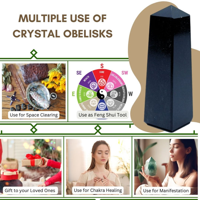 4 CORNER BLACK OBSIDIAN OBELISK