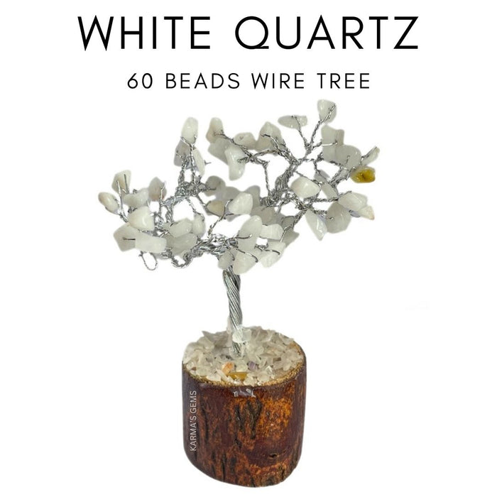 60 PERLES DE PIERRE DE QUARTZ BLANC EN FIL D'ARBRE