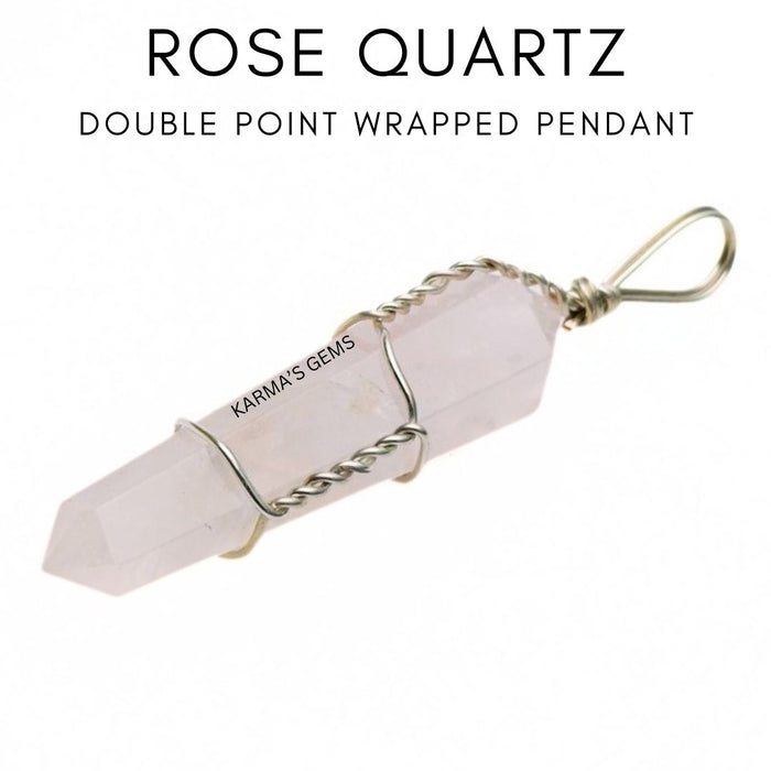 DOUBLE POINT ROSE QUARTZ WRAPPED PENDANT