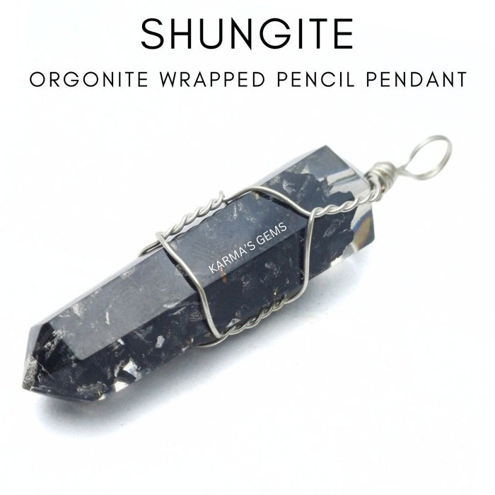 PENDENTIF ENVELOPPÉ DE SHUNGITE À DOUBLE TERMINAISON