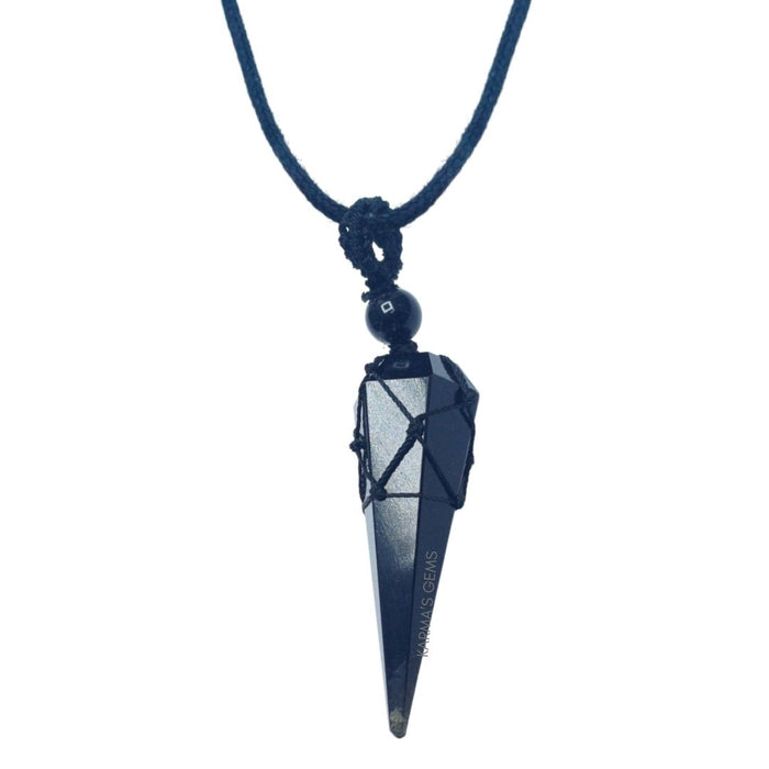 BLACK OBSIDIAN STONE THREAD WRAPPED PENDULUM PENDANT