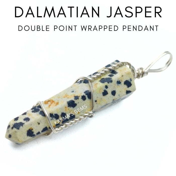 DOUBLE POINT DALMATIAN JASPER WRAPPED PENDANT