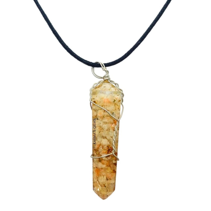 PENDENTIF ENROULÉ EN PIERRE DE SOLEIL À DOUBLE TERMINAISON