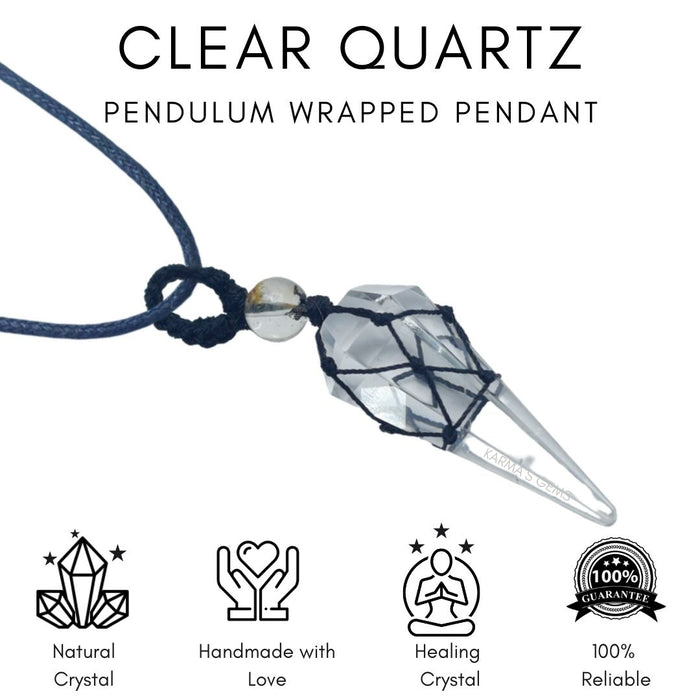 CLEAR QUARTZ STONE THREAD WRAPPED PENDULUM PENDANT