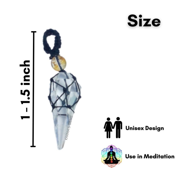 CLEAR QUARTZ STONE THREAD WRAPPED PENDULUM PENDANT