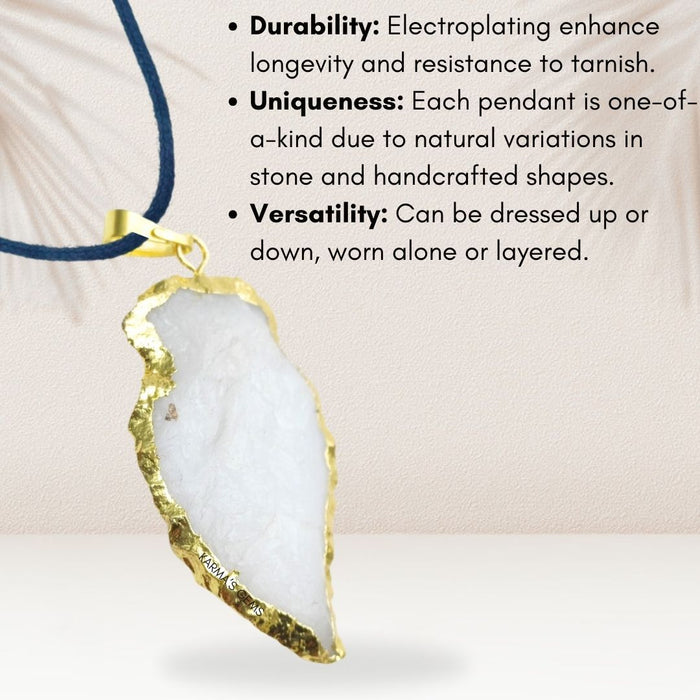 ELECTROPLATED WHITE QUARTZ STONE PENDANT