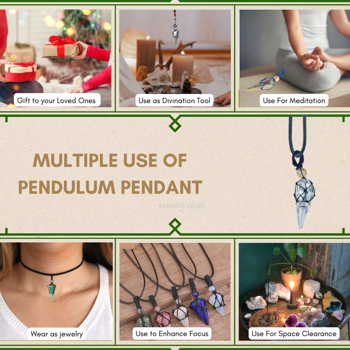 CLEAR QUARTZ STONE THREAD WRAPPED PENDULUM PENDANT