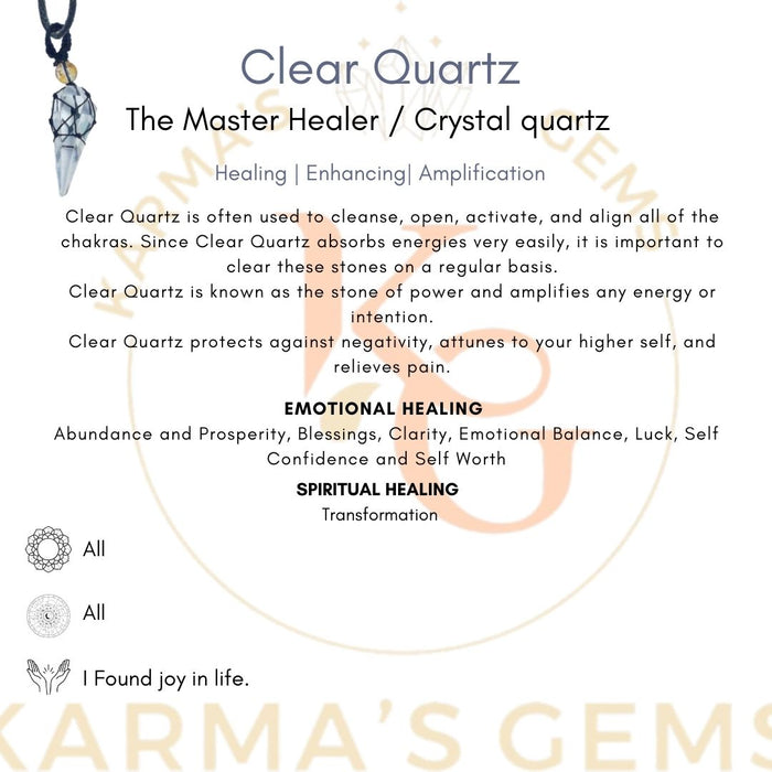 CLEAR QUARTZ STONE THREAD WRAPPED PENDULUM PENDANT