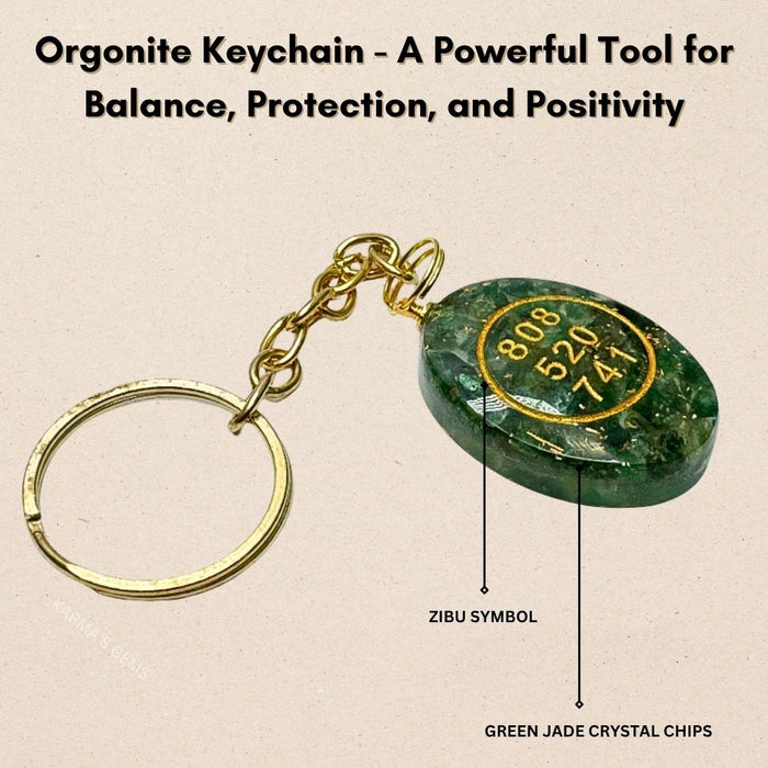 GREEN JADE CABOCHON ZIBU KEYCHAIN