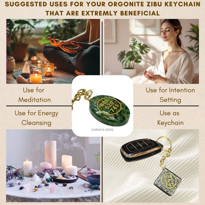 GREEN JADE CABOCHON ZIBU KEYCHAIN