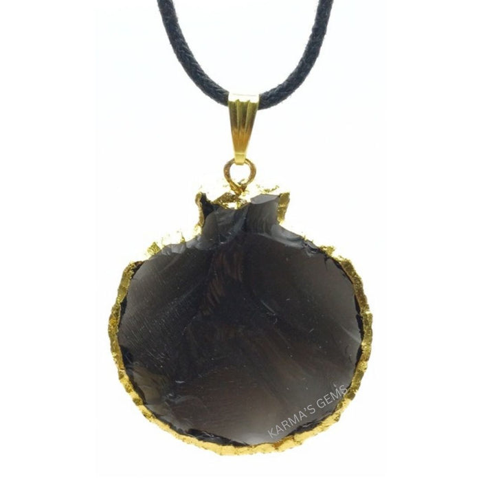 ELECTROPLATED BLACK OBSIDIAN STONE PENDANT