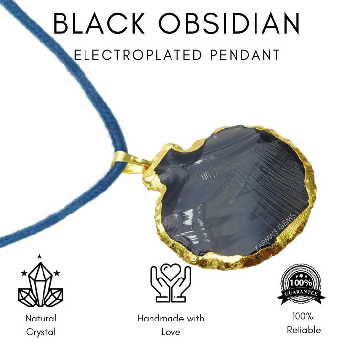 ELECTROPLATED BLACK OBSIDIAN STONE PENDANT