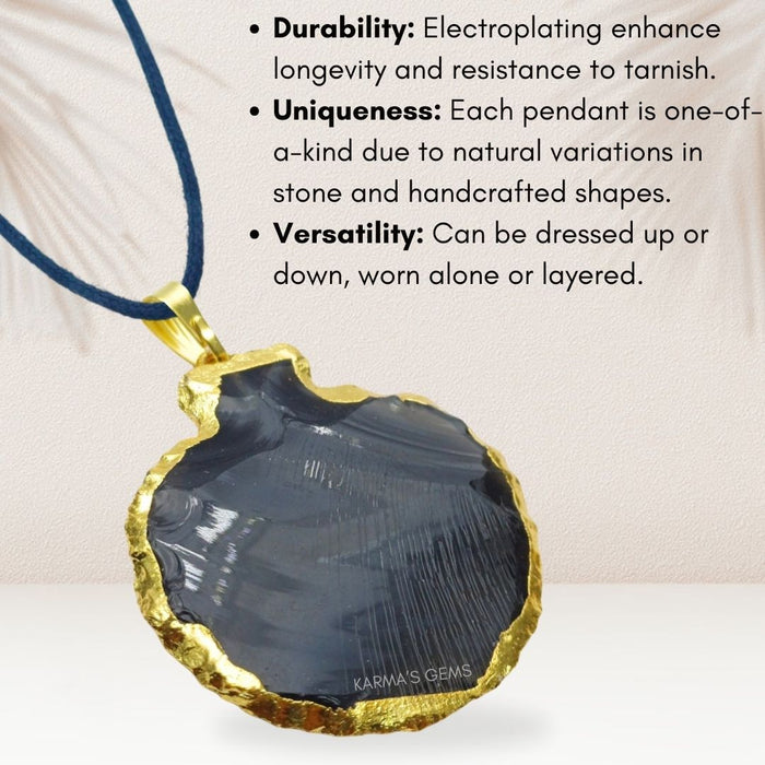 ELECTROPLATED BLACK OBSIDIAN STONE PENDANT