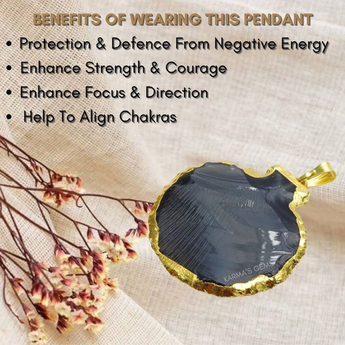 ELECTROPLATED BLACK OBSIDIAN STONE PENDANT