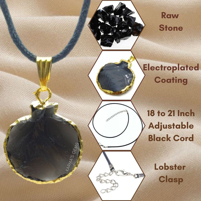 ELECTROPLATED BLACK OBSIDIAN STONE PENDANT