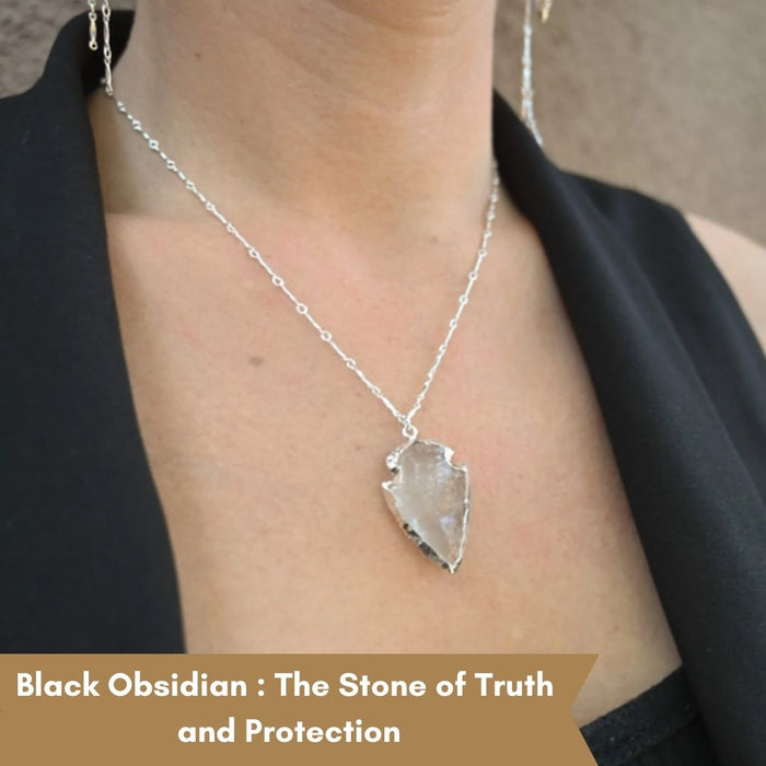 ELECTROPLATED BLACK OBSIDIAN STONE PENDANT