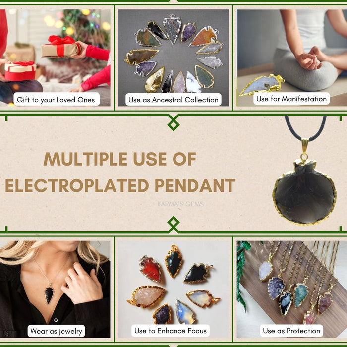 ELECTROPLATED BLACK OBSIDIAN STONE PENDANT