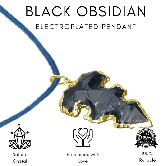 ELECTROPLATED BLACK OBSIDIAN STONE PENDANT