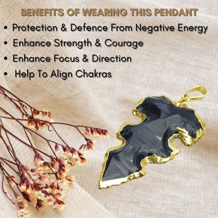 ELECTROPLATED BLACK OBSIDIAN STONE PENDANT