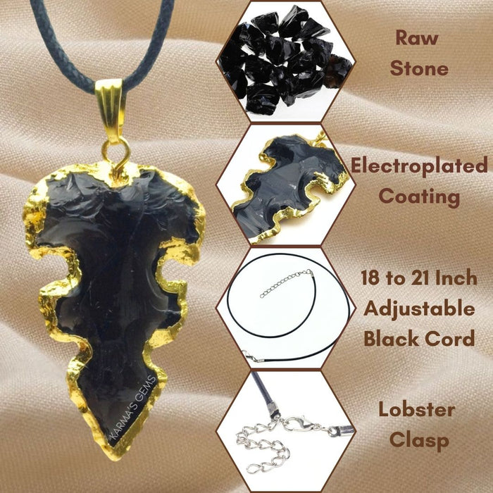 ELECTROPLATED BLACK OBSIDIAN STONE PENDANT