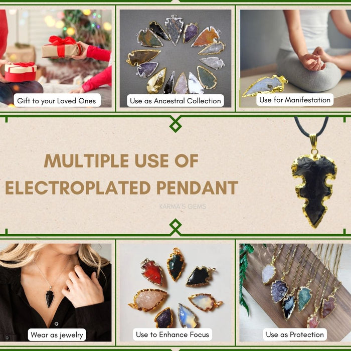 ELECTROPLATED BLACK OBSIDIAN STONE PENDANT