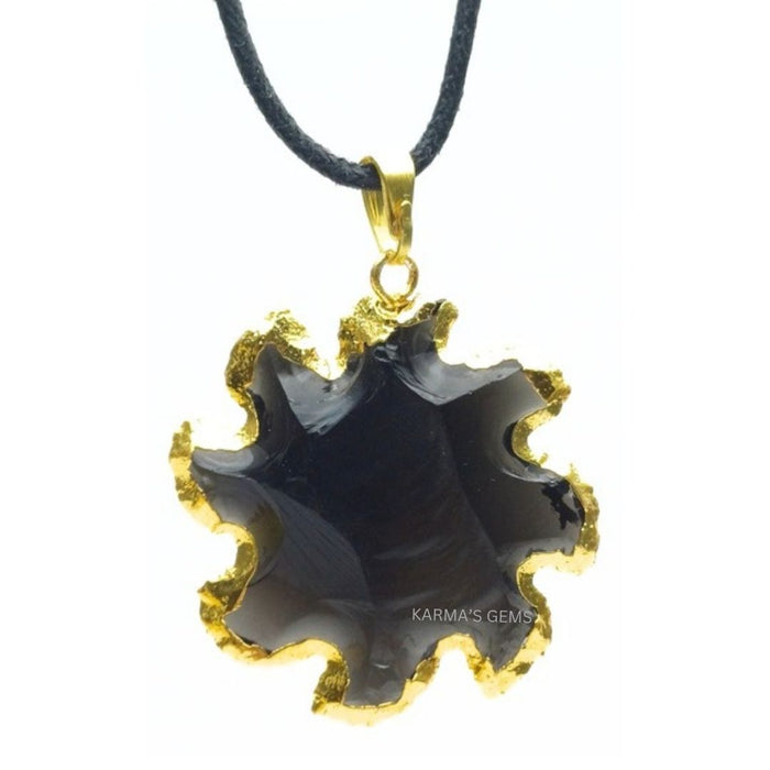 ELECTROPLATED BLACK OBSIDIAN STONE PENDANT