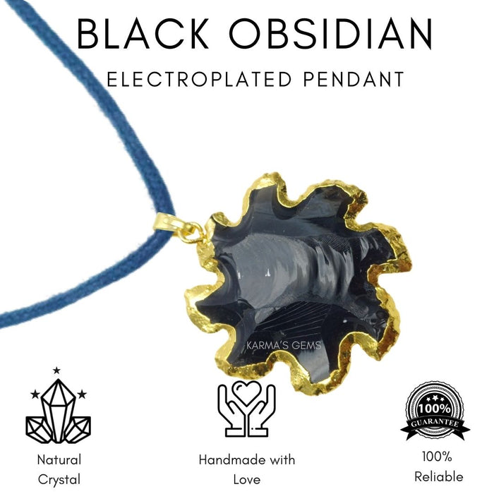 ELECTROPLATED BLACK OBSIDIAN STONE PENDANT